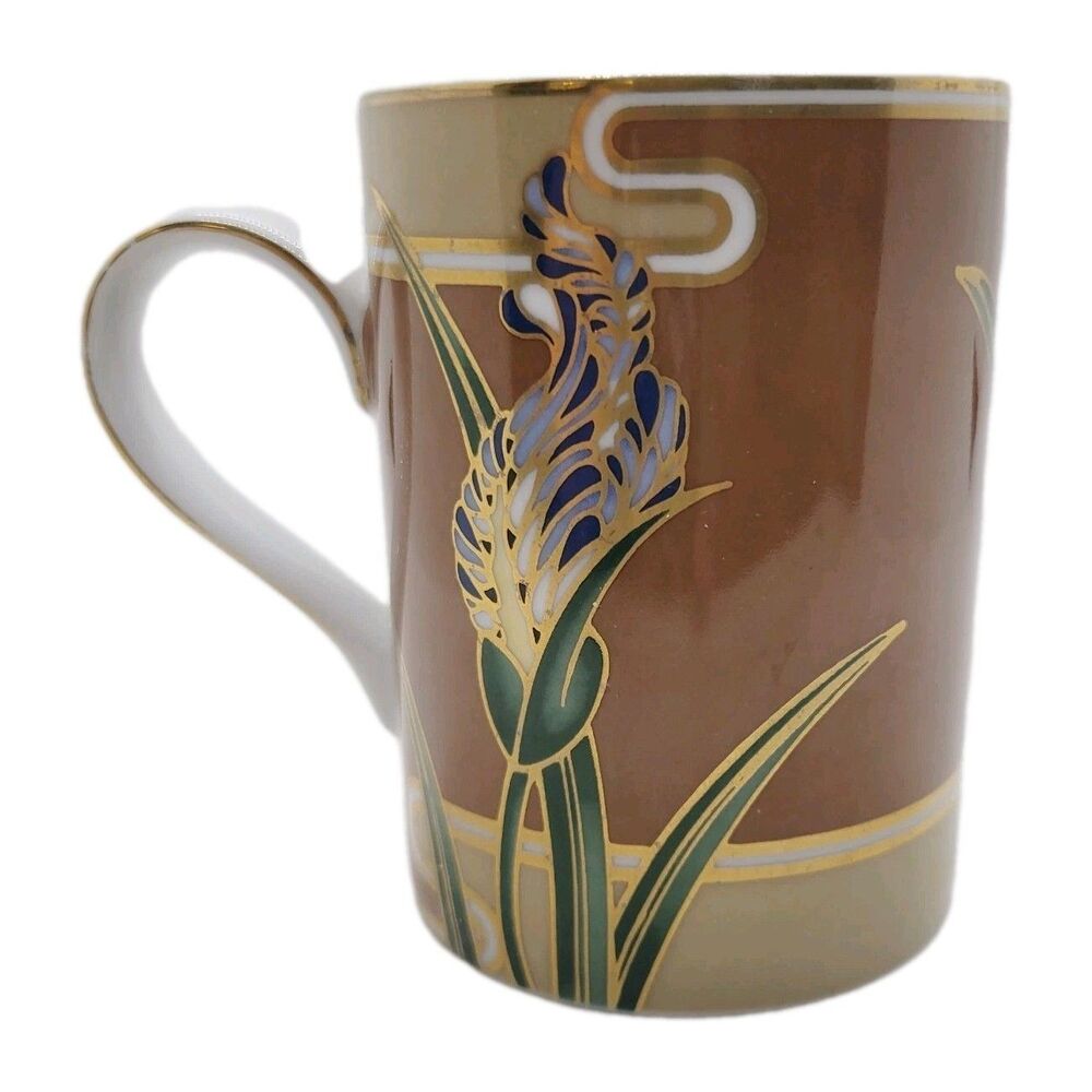 1981 Fitz Floyd Cloisonne Iris Tea Coffee Mug Porcelain Hand Painted Japan